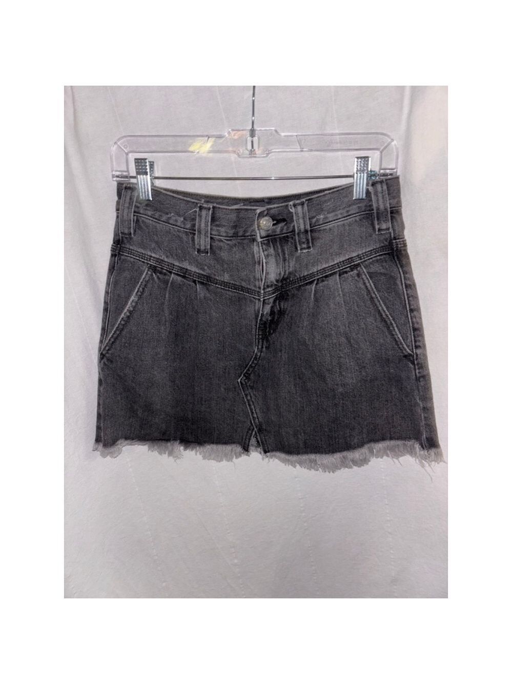 Free People Y2K Boho Western Mini Skirt- Sidecar Distressed Black Denim size 25 - Picture 4 of 10